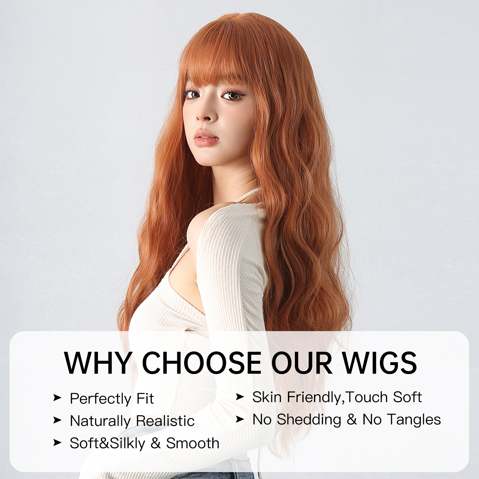Perucas de cobre gengibre vermelho marrom longo fofo ondulado perucas sintéticas com franja peruca de cabelo cosplay para mulheres diariamente natural resistente ao calor