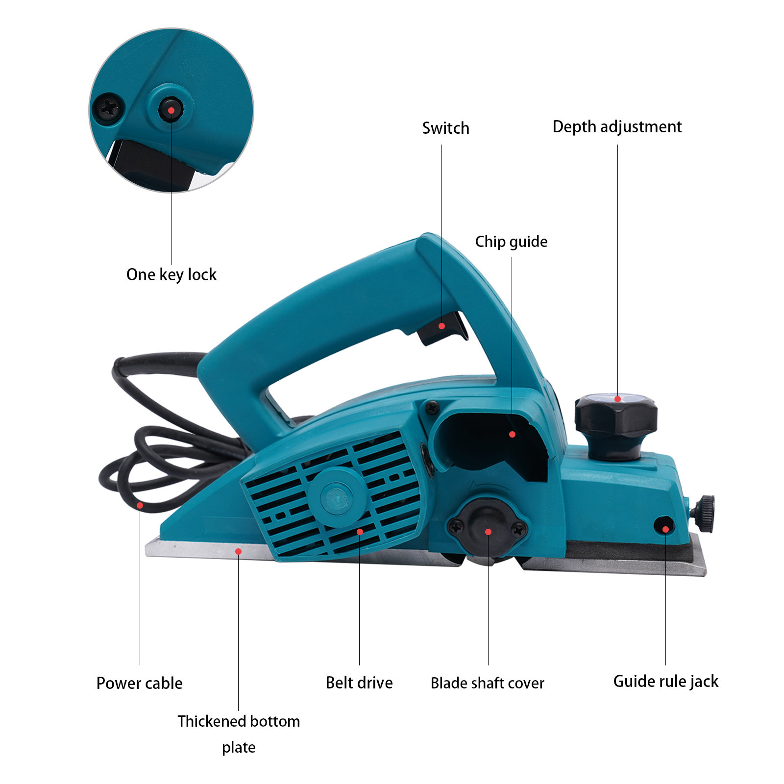 Plaina elétrica portátil para madeira, plaina manual, 800W, 220V, 82 mm