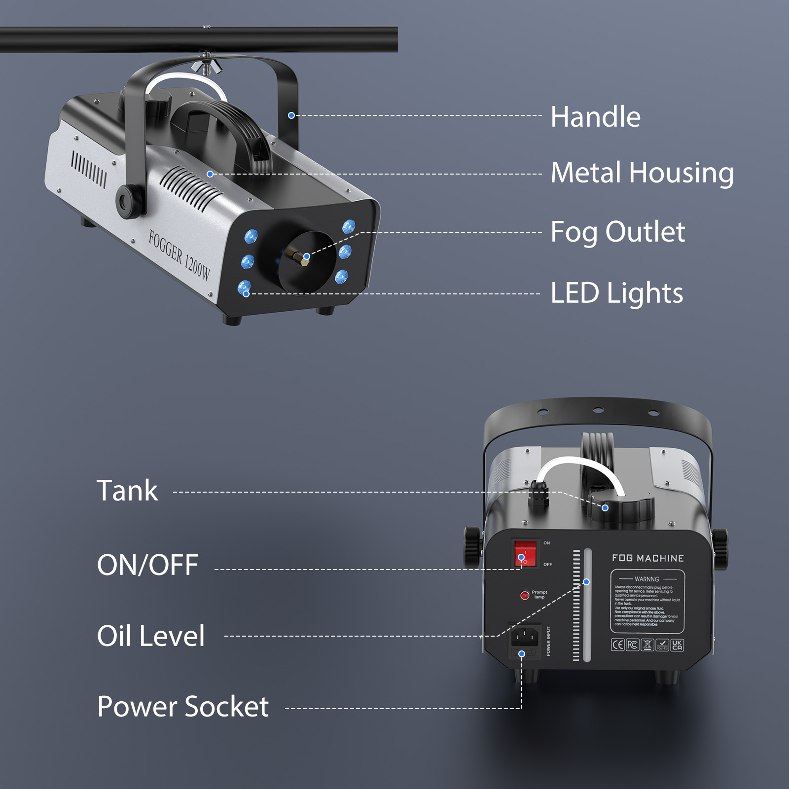 U'King RGB Stage Effect Rookmachine Kleurrijke LED-verlichting Remote Fogger Ejector Disco Fog Machine voor Stage DJ Party Kerstmis