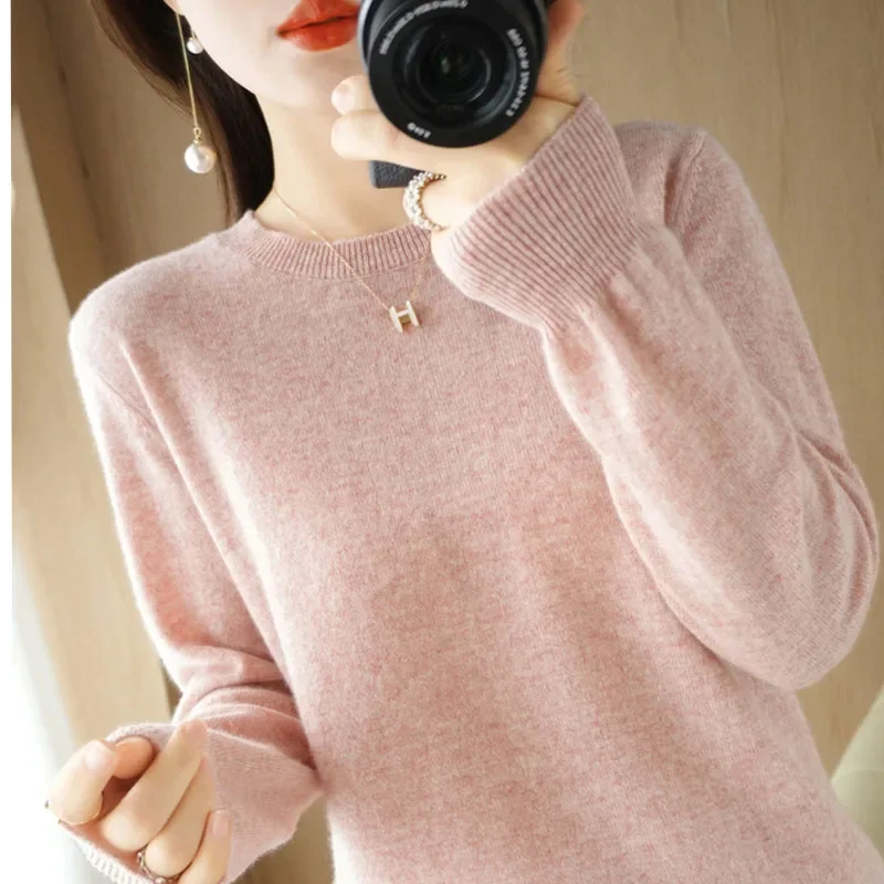 เสื้อกันหนาวผู้หญิงO-คอฤดูใบไม้ร่วงฤดูหนาวBasic Pulloverสบายๆดึงจัมเปอร์เกาหลีแฟชั่นฤดูใบไม้ผลิเสื้อถักBottomingเสื้อ 2024