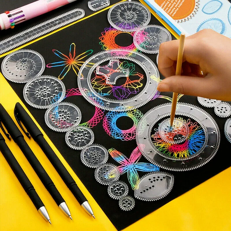 27 pezzi di disegno in latta, disegno artistico, design spirografo originale, set artigianale, creare giocattoli per bambini
