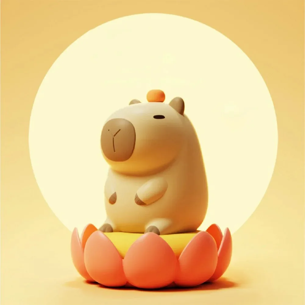 Adorable luz nocturna LED de capibara, lámpara de animales de silicona suave, regulable y recargable, luz de noche con control táctil para niños Ro