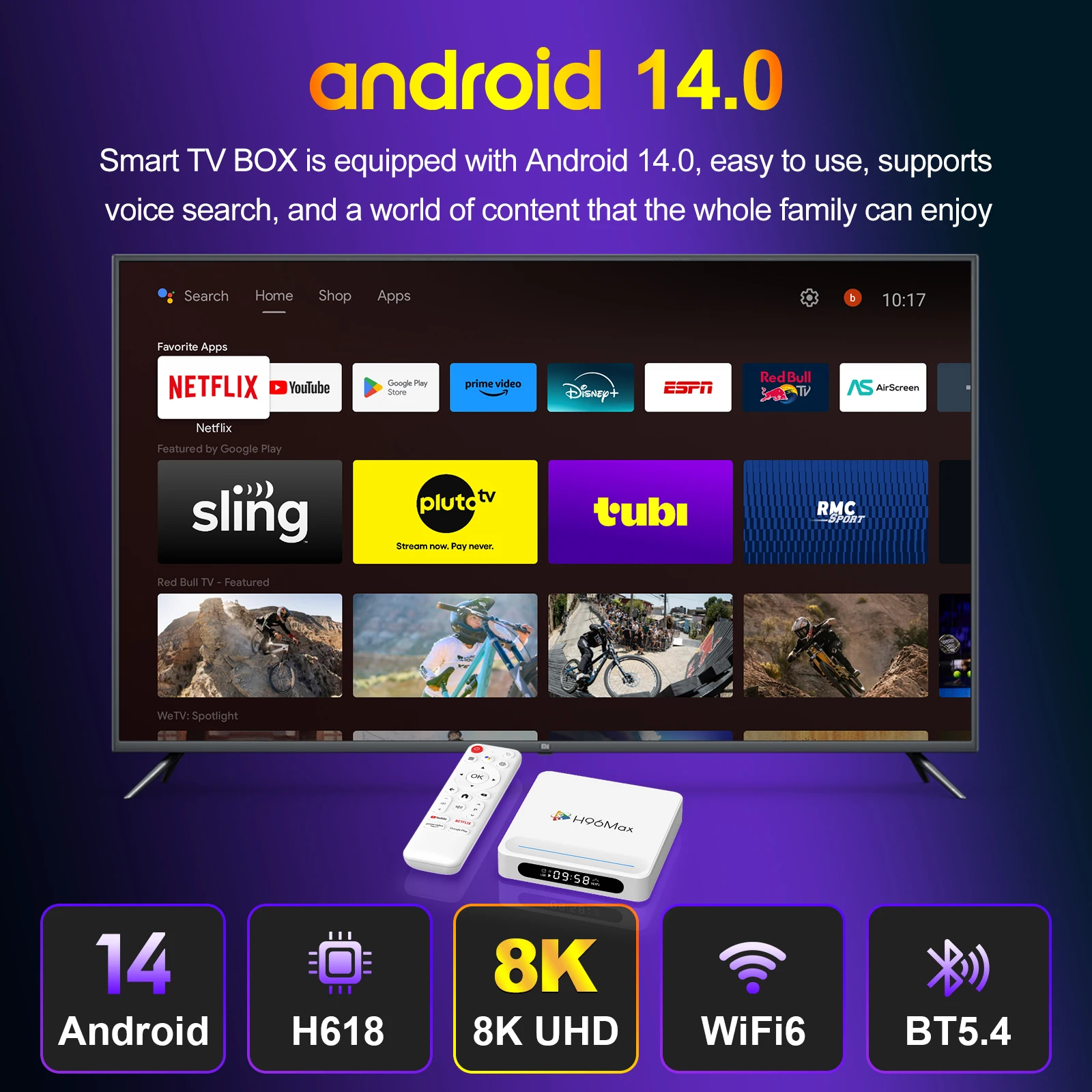 H313 Updated Smart TV Box H96 MAX H618 PLUS 4GB 128GB Android 14 Wifi6 BT 5.4 Quad Core 8K Voice Assistant Media Player TV Box