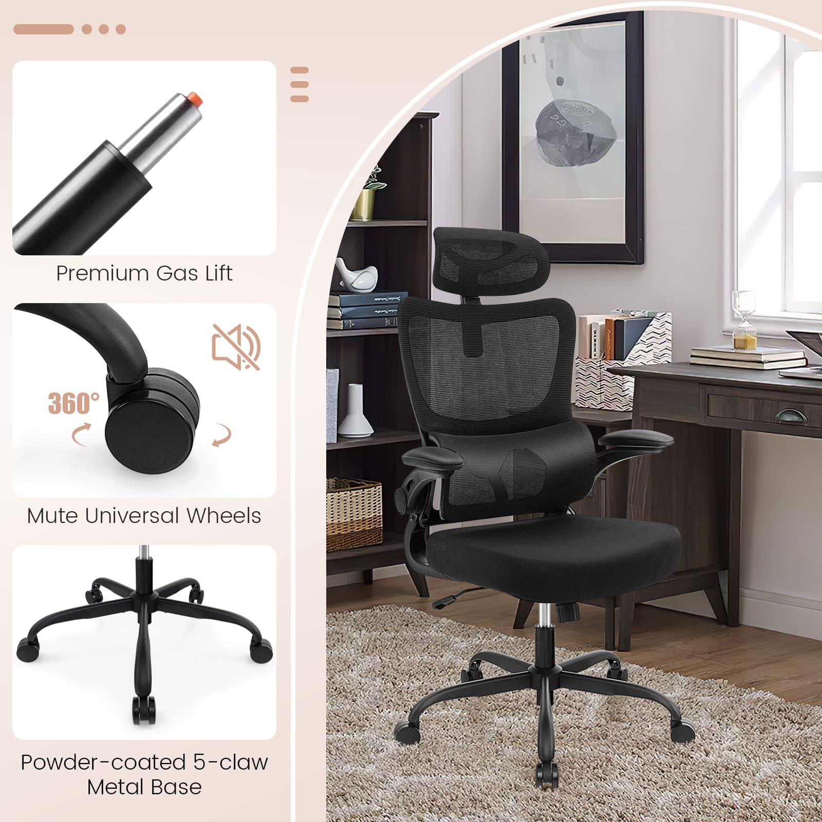 GOFLAME Mesh Office Chair Ergonomic Computer Desk Chair Lumbar Support