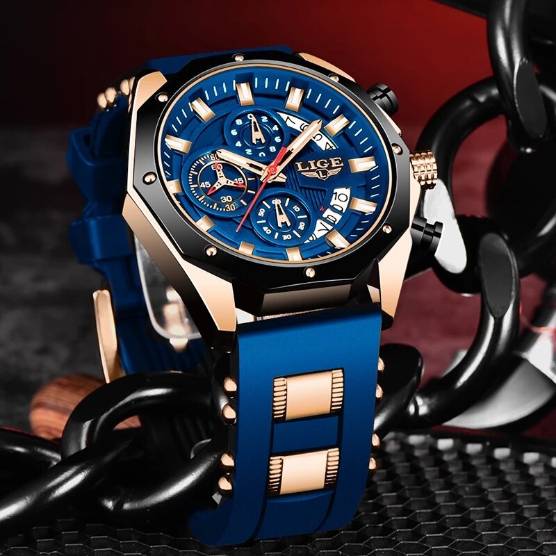 Lige mode herren uhren top marke luxus silikon sport uhr herren quarz datum uhr wasserdicht armbanduhr chronograph uhr mann