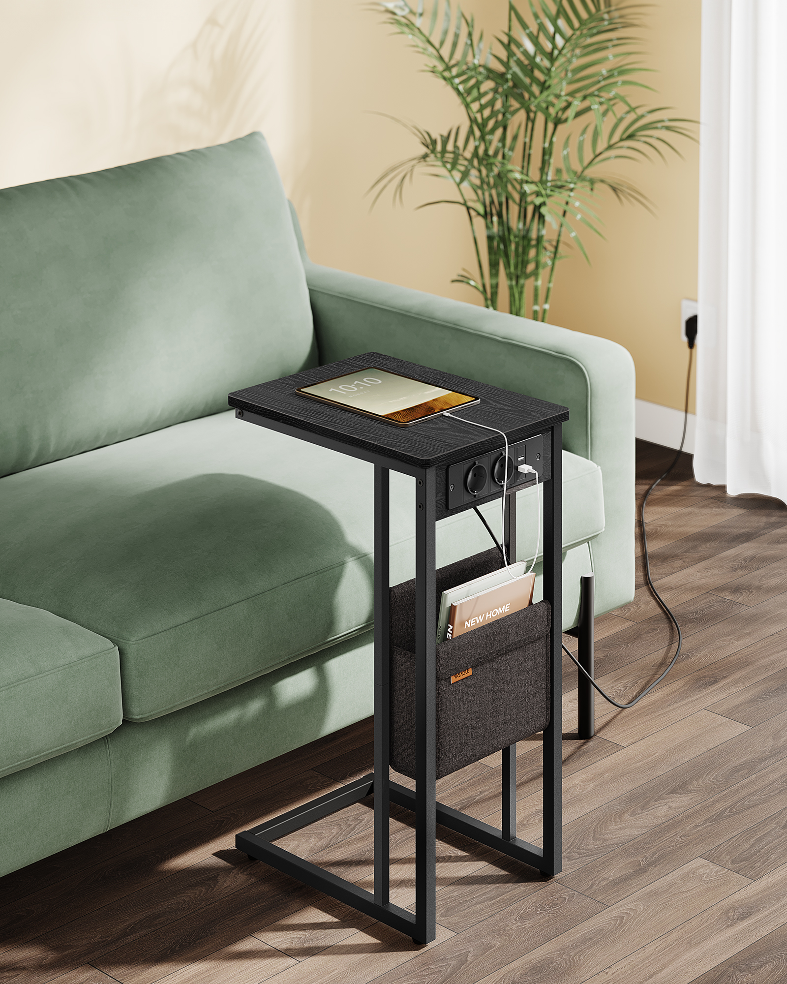 VASAGLE Beistelltisch, mit Steckdose, für kleine Räume, 2 USB-Anschlüsse, 30 x 40 x 62 cm
