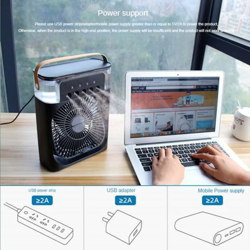 Ventilador enfriador humidificador, Enfriador de aire acondicionado de 3 engranajes, ventiladores de pulverización de escritorio recargables por USB portátiles para refrigeración de sala de dormitorio de oficina