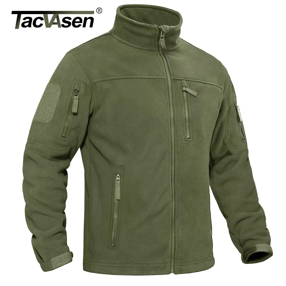 TACVASEN Chaqueta de lana para hombre, abrigo suave y cálido a prueba de viento con cremallera completa, múltiples bolsillos con cremallera, senderismo, trabajo, cortavientos al aire libre
