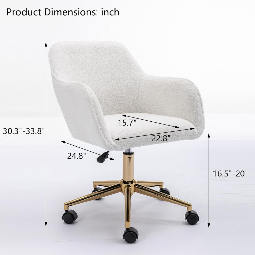 Home Office Chair, Furry Desk Chair Upholstered Fluffy Vanity Chairs Modern Task Accent Chair Adjustable Swivel, Desk Chairs