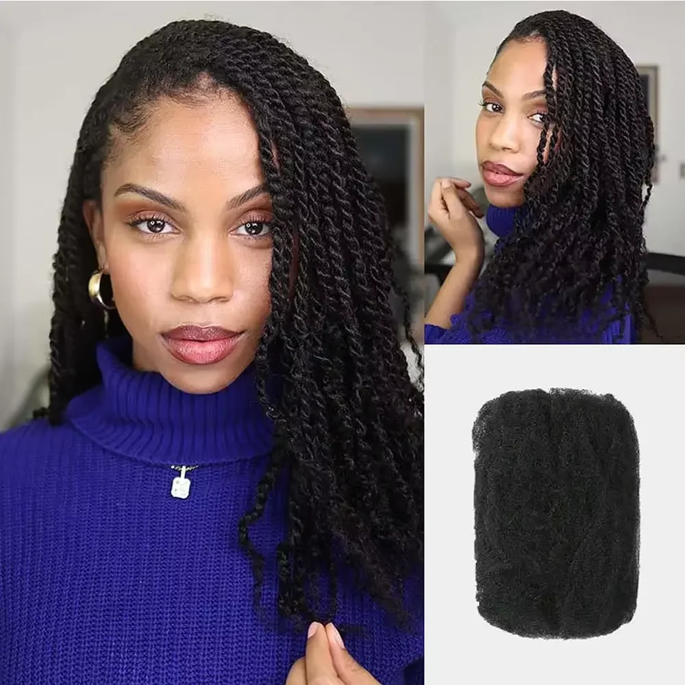 QVR Afro crépus cheveux en vrac sans fixation QVR Afro bouclés en vrac cheveux humains Rebecca vierge Remy Dreadlock couleur naturelle tresses cheveux