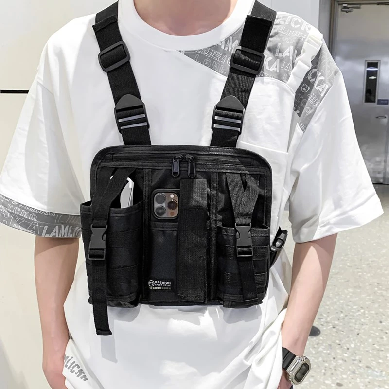 Bolsa tática de peito hip hop streetwear colete unissex pacote de peito ajustável sacos pretorácicos homem esporte ao ar livre colete mochila