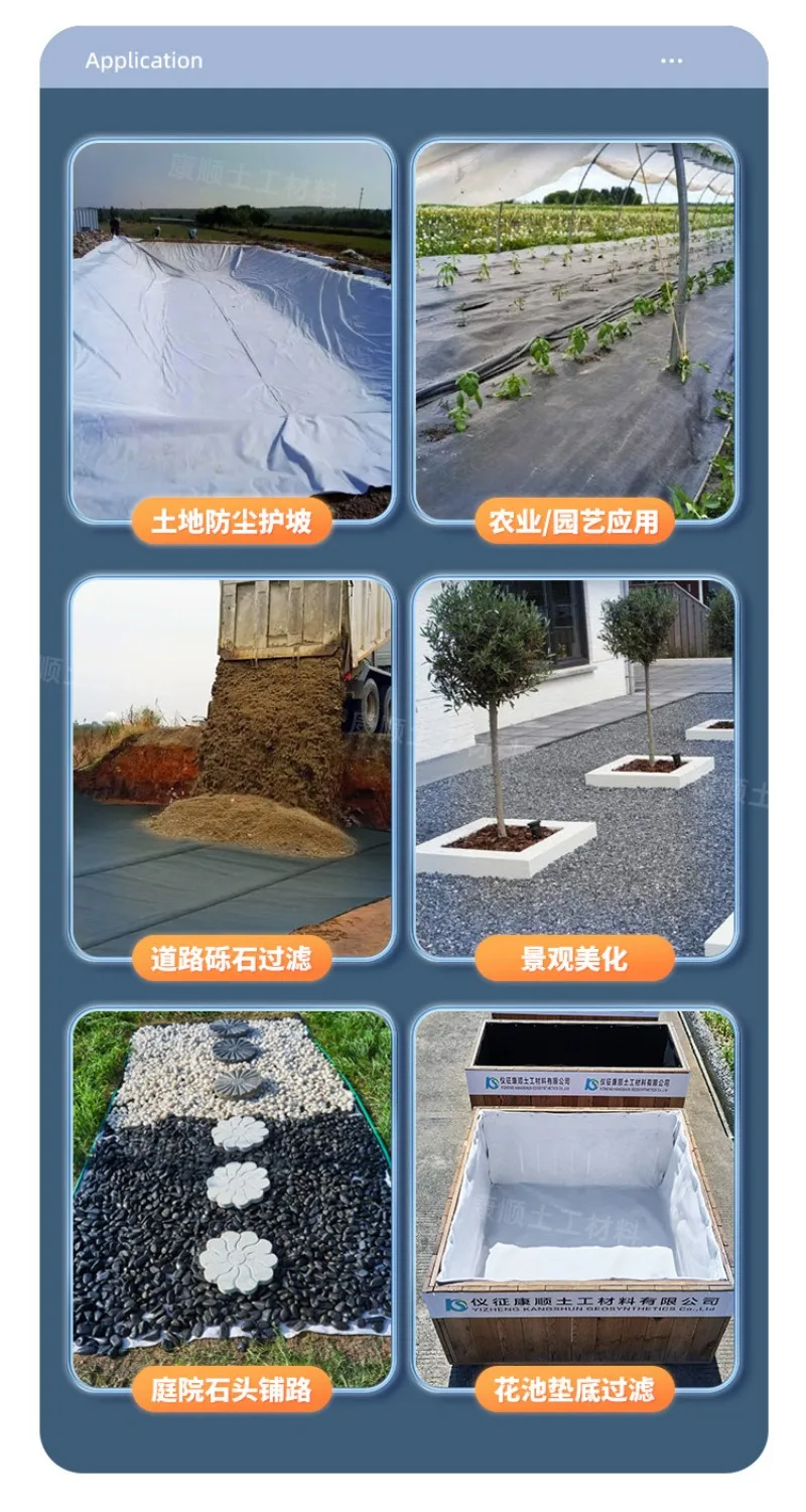 Scatola di fiori da giardinaggio geotextile lunga nera da 0,5 m * 2 m foderata con tessuto di supporto separato al pavimento Coperta per la cura del pavimentazione Geotextiles