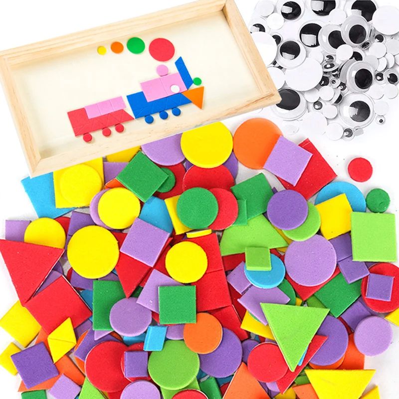 Kinder Handwerk Spielzeug Schwarz & Weiß Augen Schwamm Patch Geometrie Dreieck Quadrat Kreis Aufkleber Kinder Handwerk Spielzeug TMZ