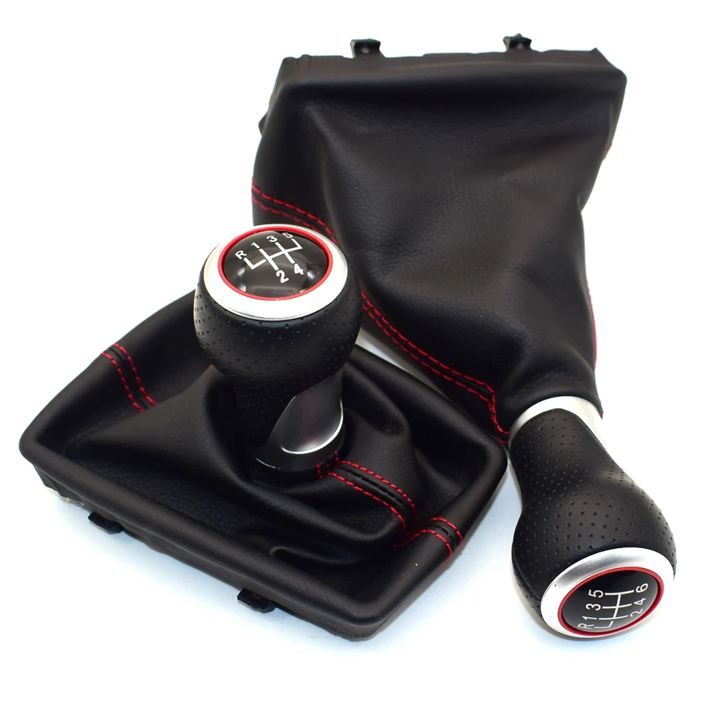 Fit For Audi A4 B6 B7 2000-2008 Manual 5 6 Speed Car Gear Shift Shifter Knob Lever Handle Head With Leather Dust-Proof Cover