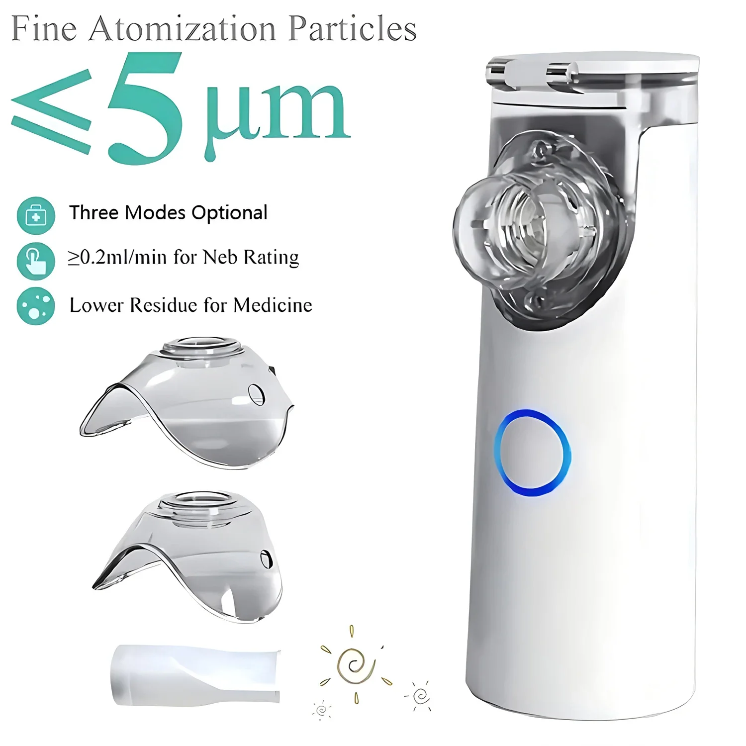 Mini Medical Nebulizer Nebulizer มือถือกลางแจ้ง Ultrasonic Atomizer แบบพกพา Mute หอบหืด Inhaler สําหรับผู้ใหญ่เด็ก USB
