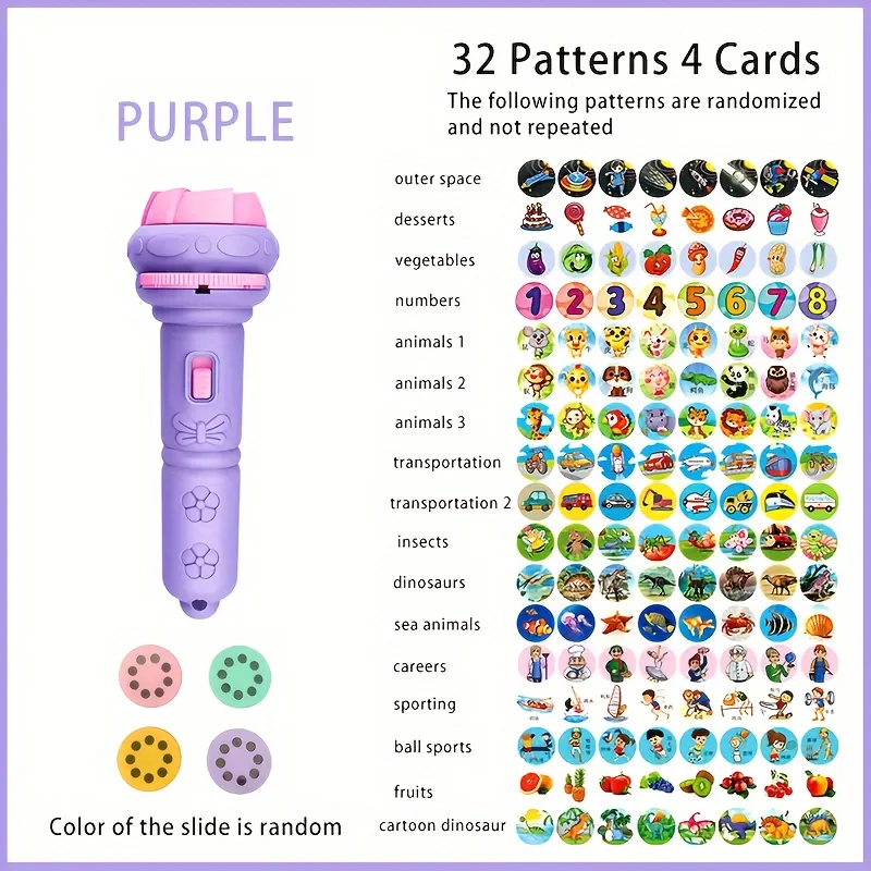hot selling 1pc Fun Projection Flashlight: Stimulate Imagination with 32 Patterns And 4 Cards - Suitable for Ages 3-12 children