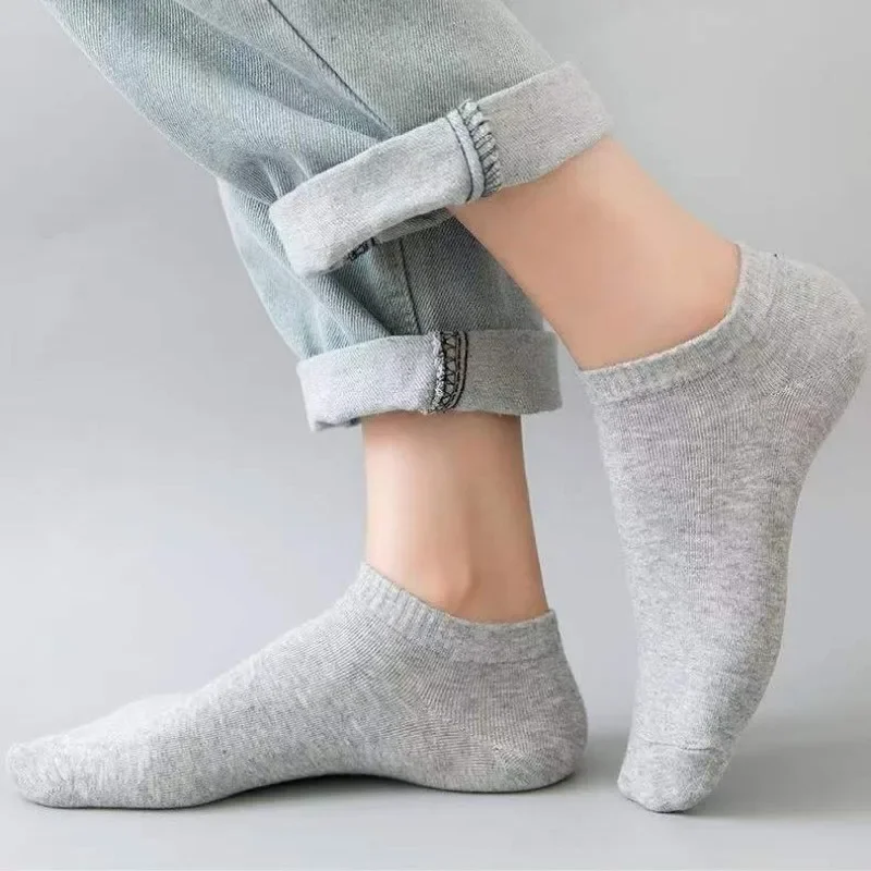 Calcetines tobilleros para hombre, calcetines deportivos de algodón transpirables de Color sólido, negro, blanco y gris, calcetines cortos Unisex de alta calidad para primavera y verano