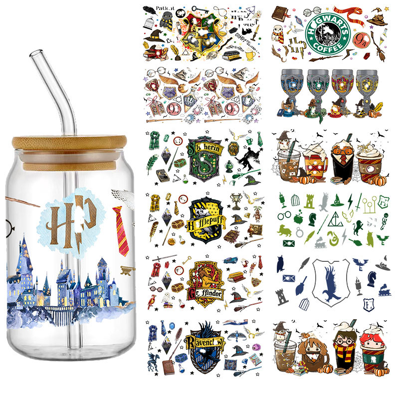 Adhesivo de transferencia de envolturas de taza UV DTF de 16OZ Magic de dibujos animados para botella de lata de Libbey de vidrio autoadhesivo lavable DIY personalizado