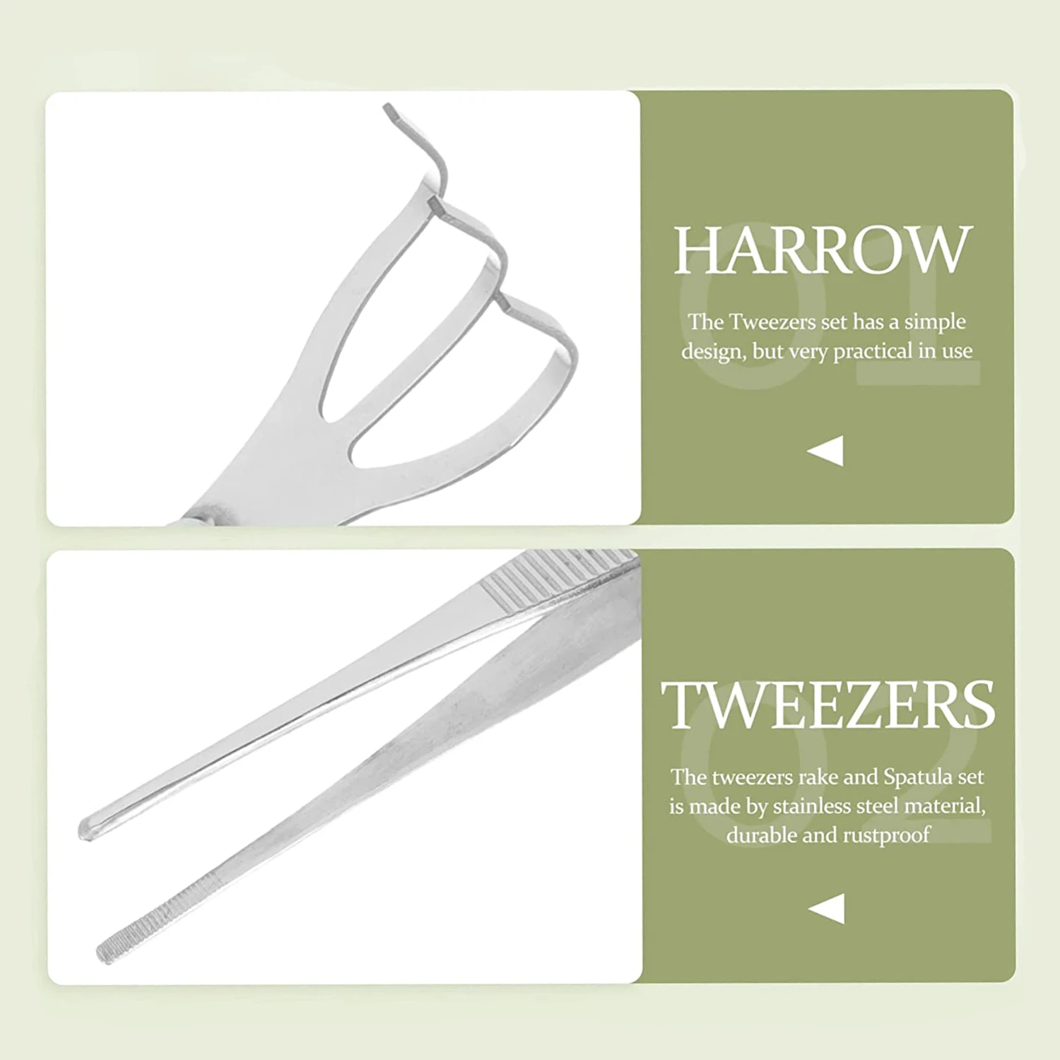 2-in-1  304 Stainless Steel Root Rake with Bonsai Tweezers with Ergonomical Handle Soil Farming Tool for Succulents Crafting