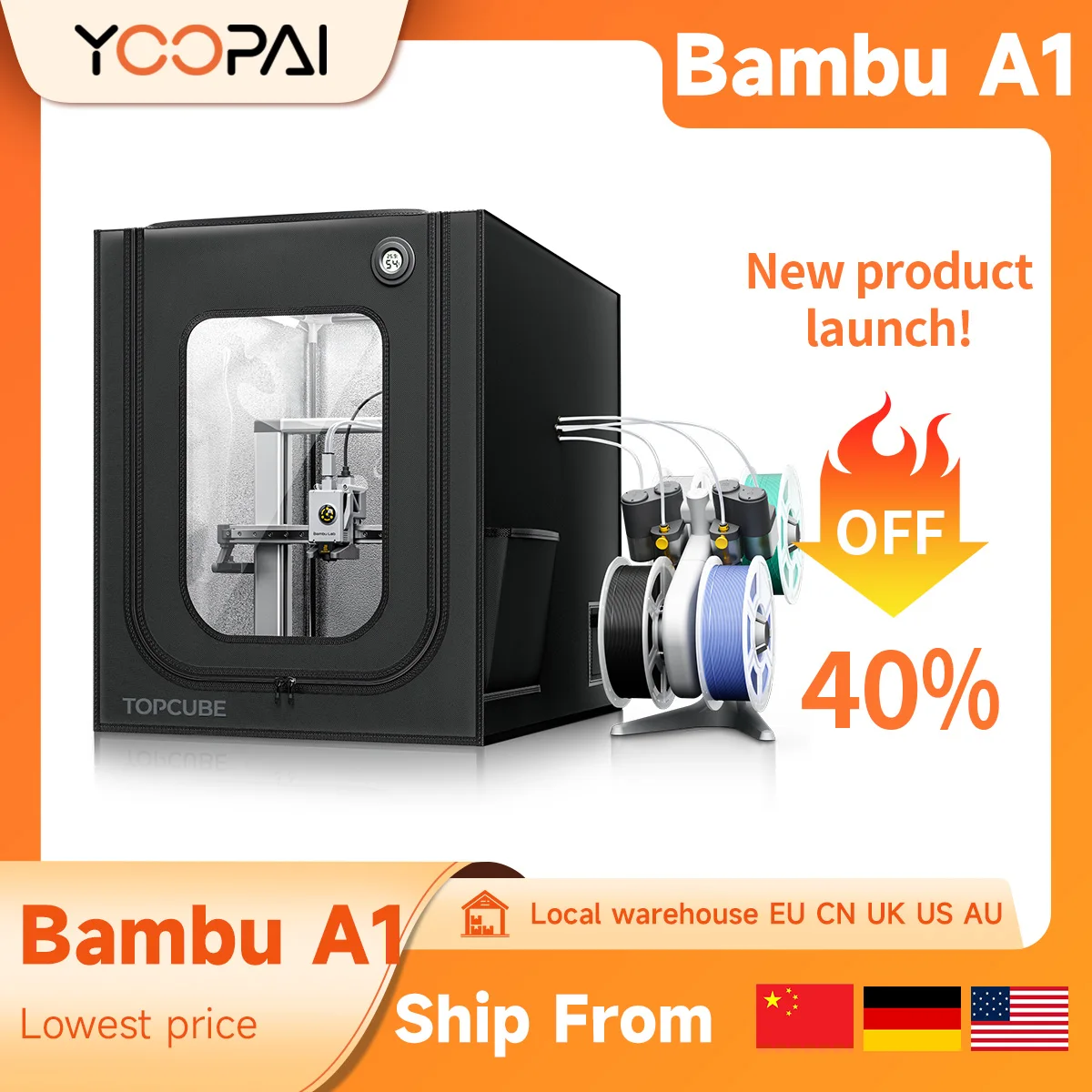 Корпус для 3D-принтера YOOPAI для Bambu Lab A1/A1, мини-корпус большого размера со светодиодной подсветкой, огнестойкий, водонепроницаемый, пылезащитный, черный