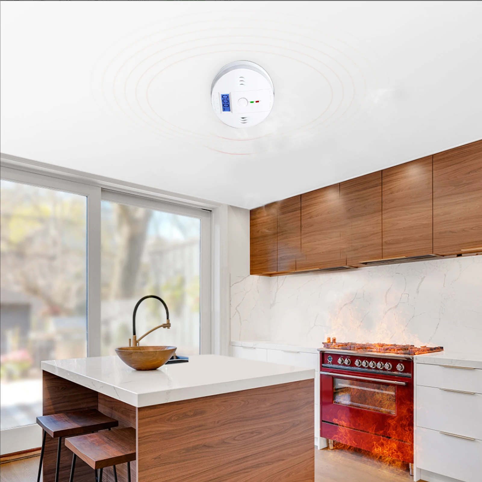 Carbon Monoxide Alarm Smoke Detector Carbon Monoxide Detector Powered by Battery with LCD Display Voice Warning