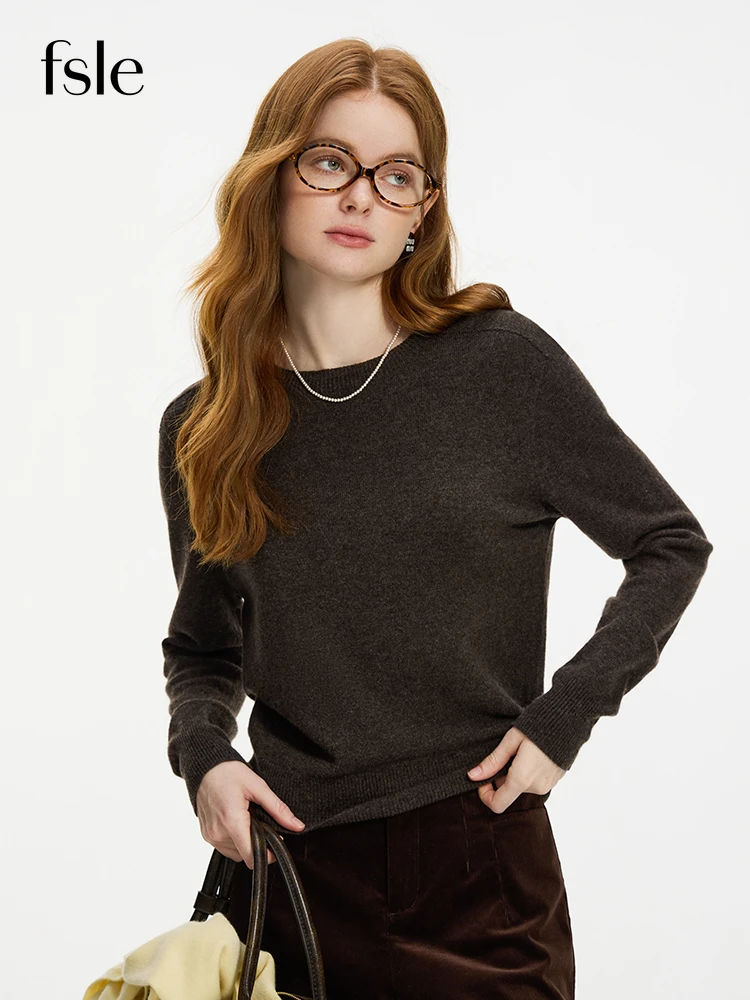 FSLE 100% Wolle Nahtlose einteiliges Stricken Hemd Pullover Für Frauen Herbst Winter Neue Design Wolle Rundhals Vielseitig Casual pullover