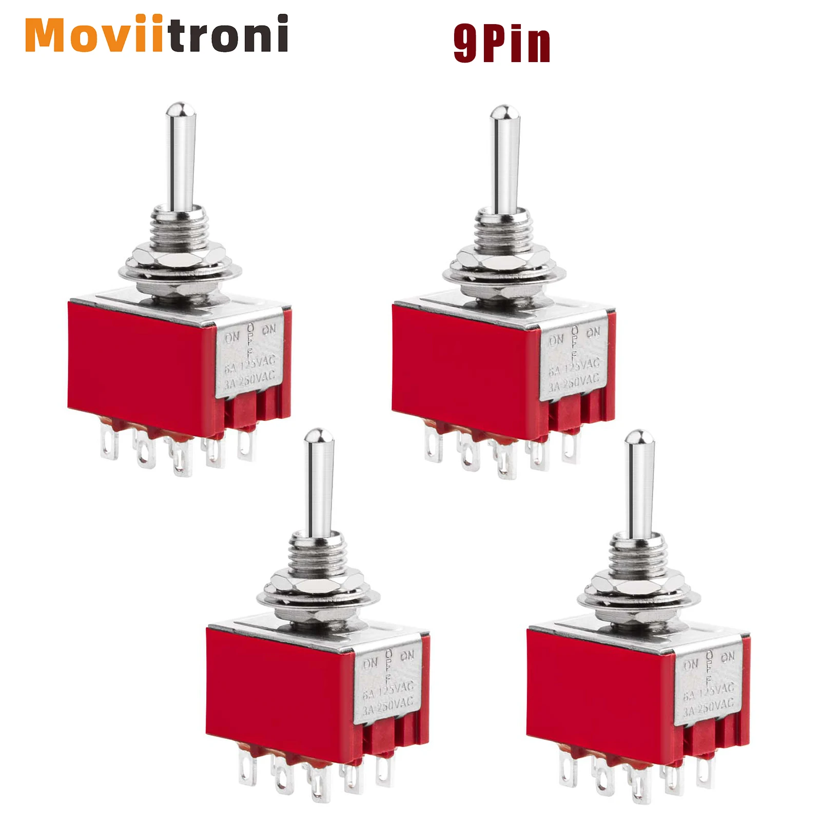 4 Uds interruptor de palanca de 9 pines 2 posiciones 3PDT miniatura Mts-302 ON/ON 6A 125V 3A 250V para salpicadero de coche electrónico