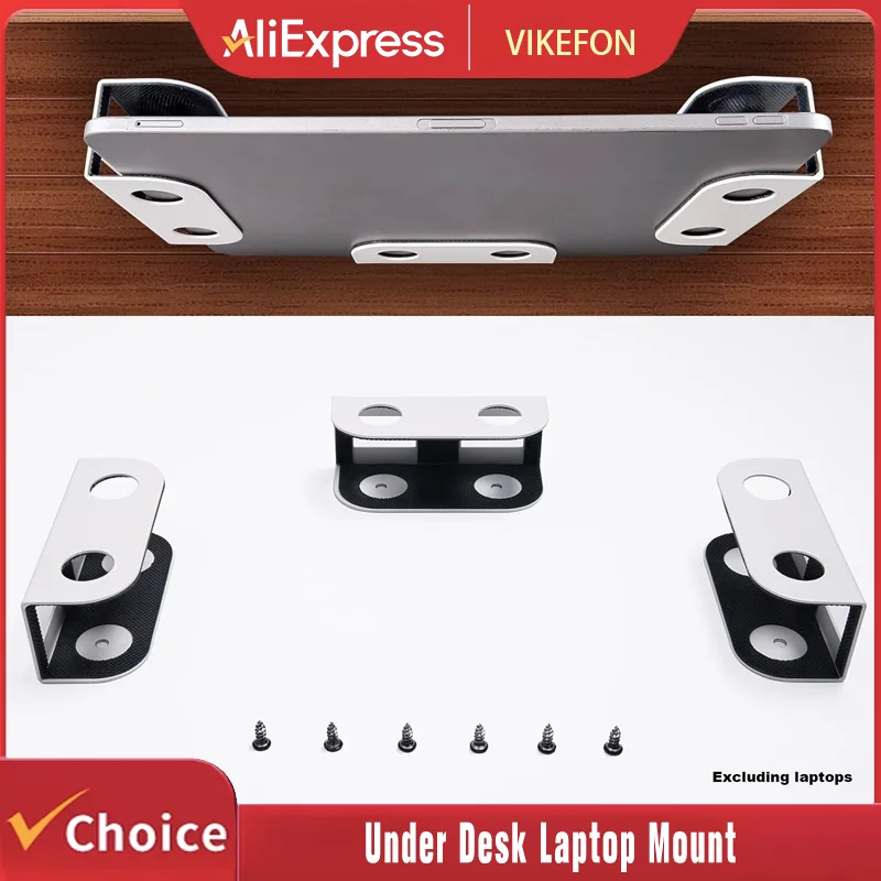 Soporte para computadora portátil debajo del escritorio, soporte de estante de metal debajo del escritorio para computadora portátil, Mac Mini, Macbook, teclado con silicona antiarañazos