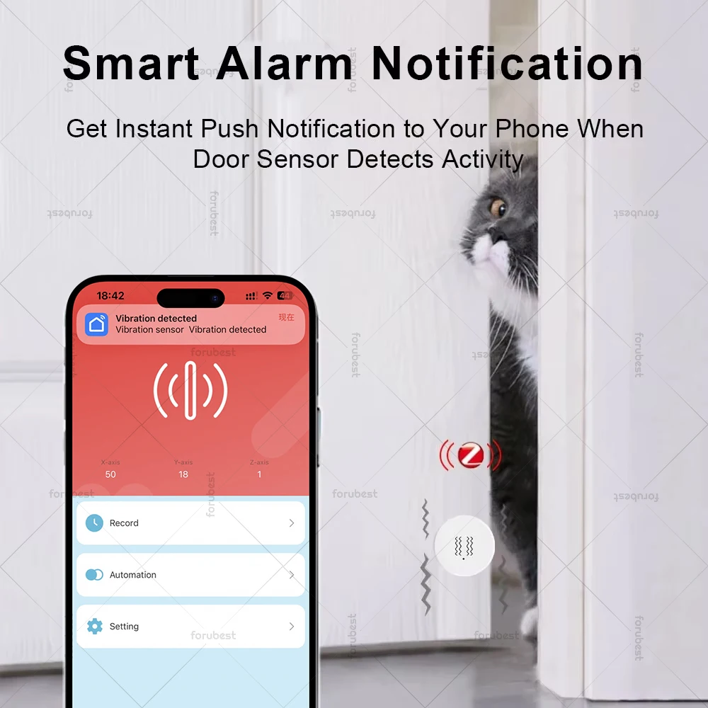 Tuya Zigbee Smart Vibration Tilt Sensor Real Time Monitoring Smart Life App Remote Control Smart Home Security Protection System