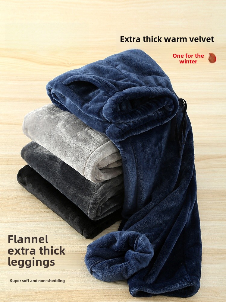 Thickened Fleece Coral Velvet Sleep Pants Men's Home Pants Warm Spring Autumn Long Trousers Plush Large Size Youth Long Pants
