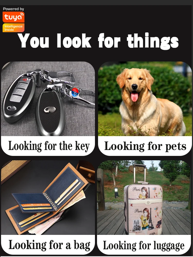 Mini GPS Tracker Locator Tuya Smart Life APP Key Finder พวงกุญแจโทรศัพท์เด็กสัตว์เลี้ยงหมายเลข Anti Loss ALARM สมาร์ท Tag Finder