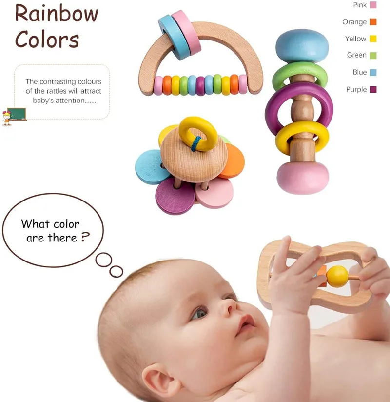 Montessori ของเล่นเด็ก Rattles Teether ของเล่นเพื่อการศึกษาของเล่นไม้เด็กวัยหัดเดินทารกแรกเกิด Musical Rattles ของเล่นของเล่นเด็ก 0 6 12 เดือน