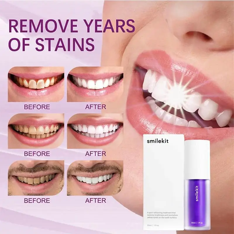 New V34 Purple Color Corrector Toothpaste 30ml Instant Smile Brightening Enamel Repair Fresh Breath Whitening Teeth Toothpaste