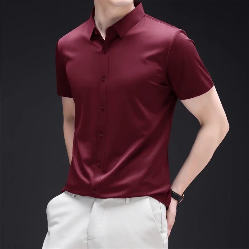 Nueva camisa de Color sólido de manga corta informal de negocios para hombres resistente a las arrugas sin arrugas cómoda para todas las estaciones Top versátil