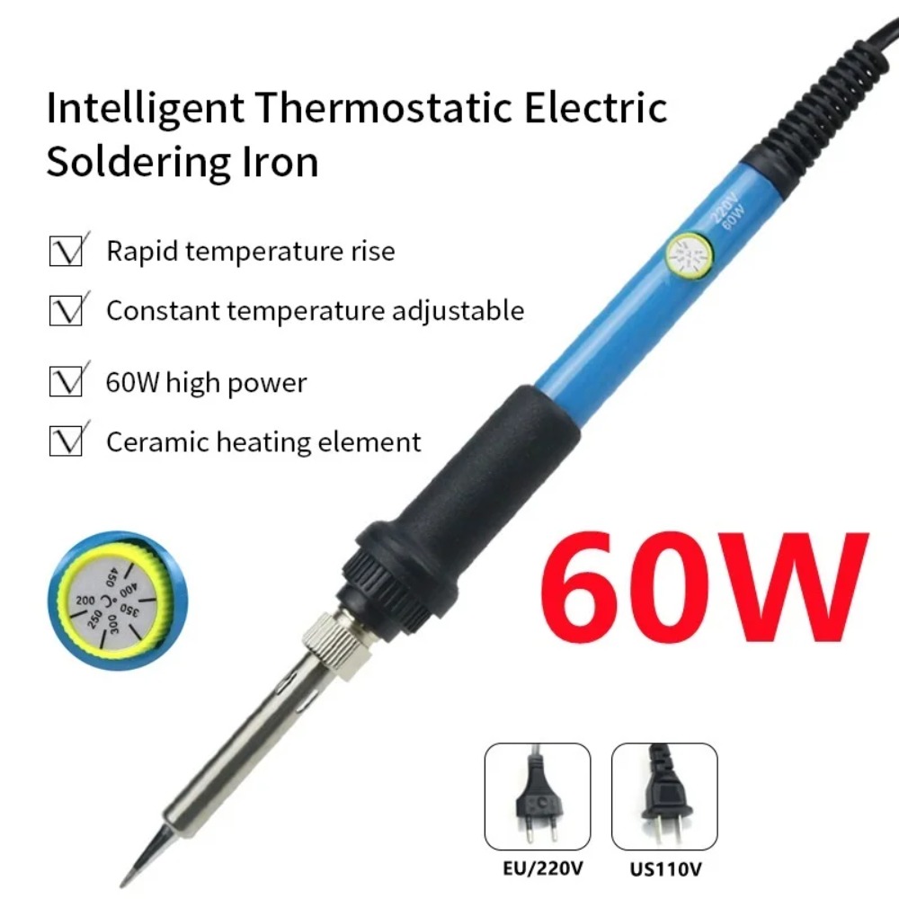 Ferro de solda elétrico 60w, 110v 220v, tomada eua/ue, ajuste de temperatura, ferro de solda, ferramenta de reparo de soldagem eletrônica doméstica