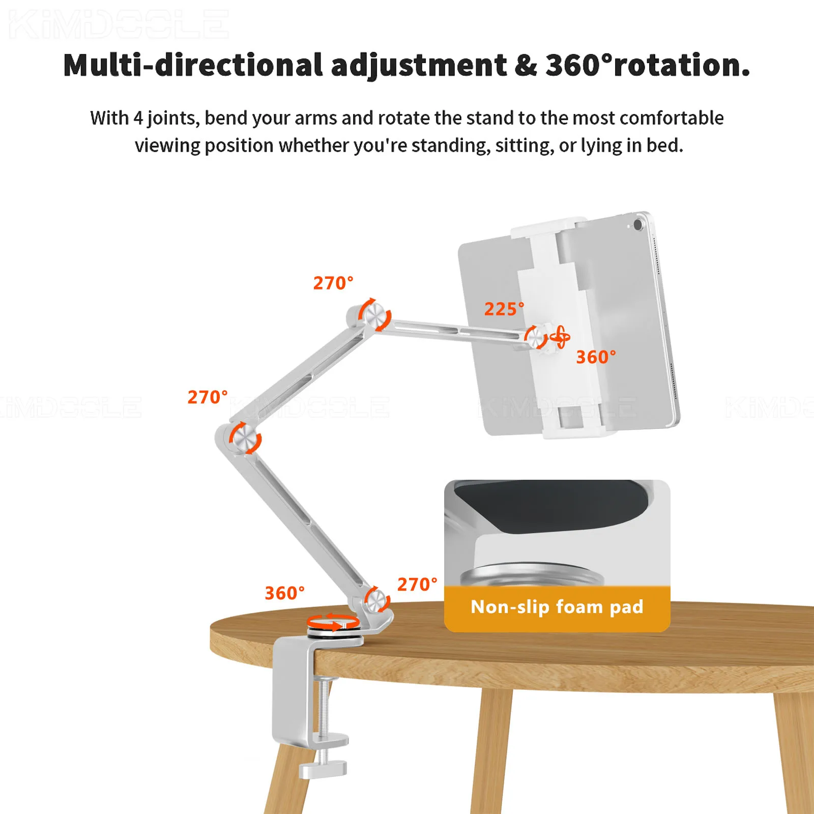 Soporte para tableta de 3 varillas con rotación de 360 y ángulos ajustables Compatible con tabletas, teléfonos y portátiles, portátil y plegable