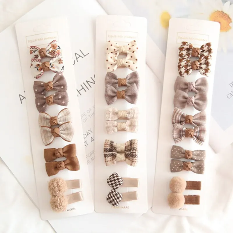 10Pcs Plaid Bowknot Baby Girl Hairpins Floral Dot Crianças Cabelo Clips Kid Presilhas Headwear