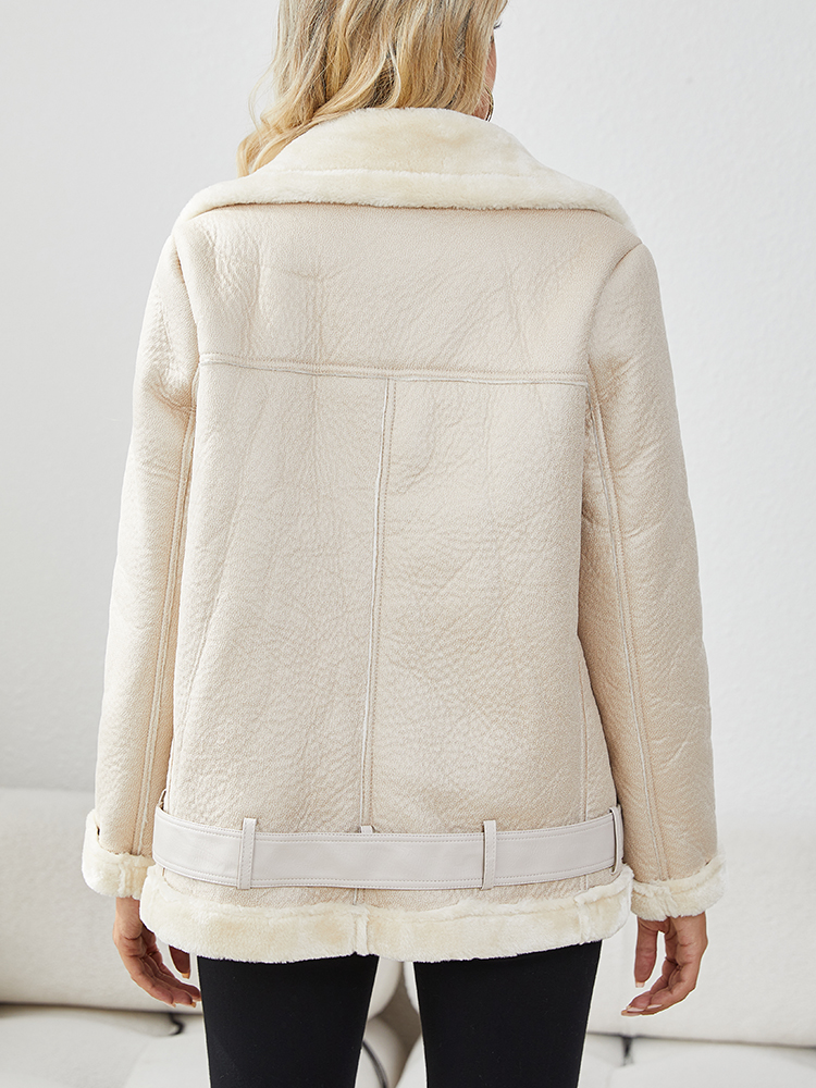 Ailegogo-女性用の厚手の革の毛皮のジャケット,ベルト付き,ストリートウェア,厚くて暖かい,アウトドアウェア,秋冬