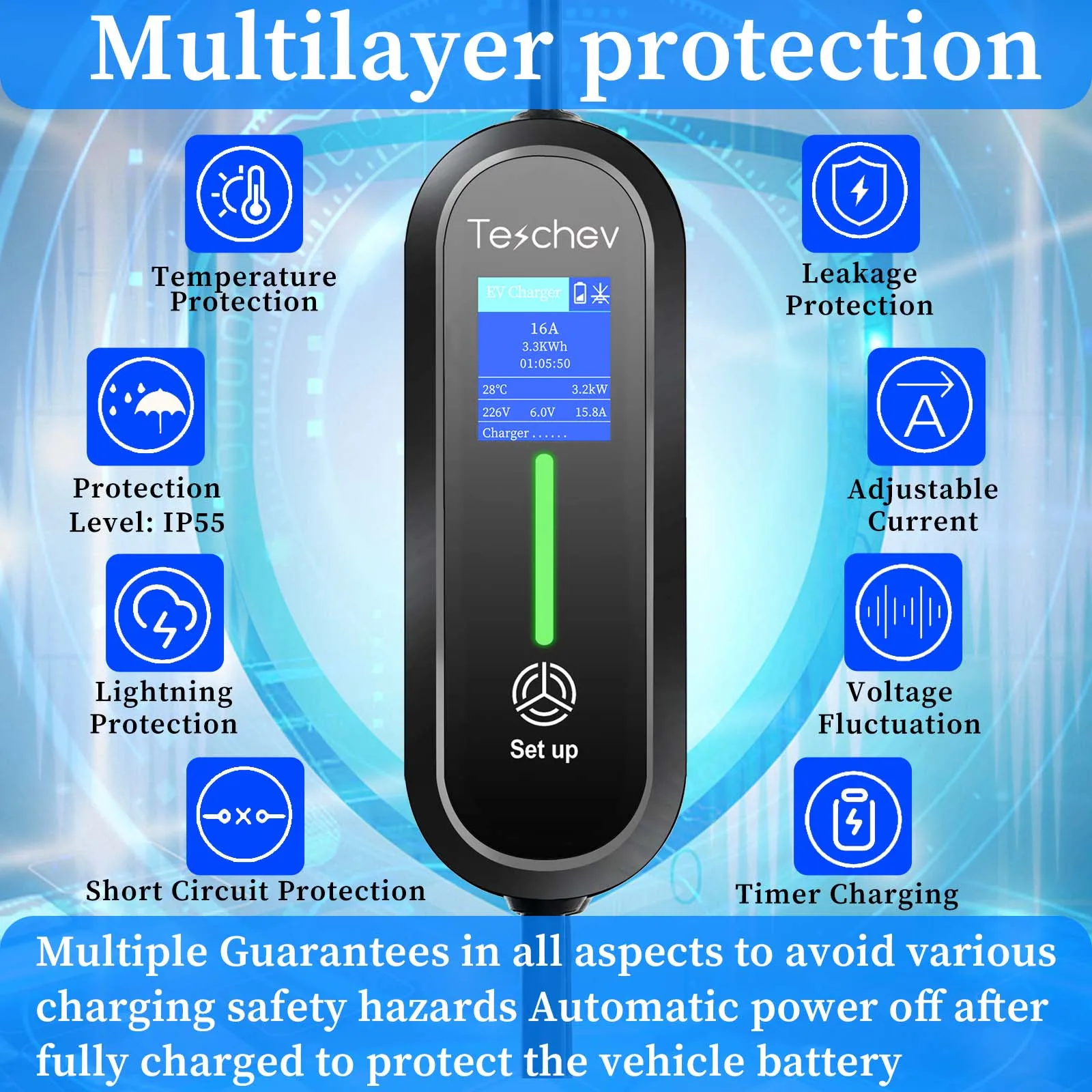3.5KW ポータブル EV 充電器 Type2 IEC 62196 / GB/T プラグコネクタ 16A 1 相タイプ 1 ウォールボックス充電ステーション電気自動車用