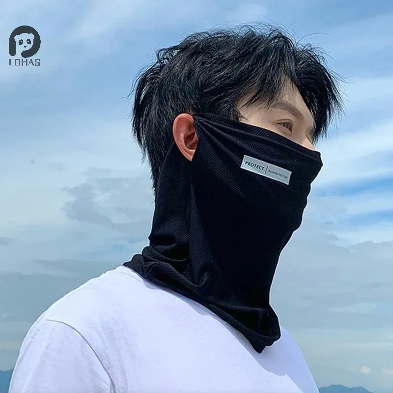 Sommer Eis Seide Sonnencreme Maske Für Männer Frauen Outdoor Radfahren Gesicht Abdeckung Einfarbig Neck Wrap UV Schutz Ohr Bandana Schal