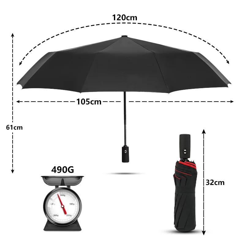 Windproof Double Layer ร่มกันฝนอัตโนมัติผู้ชายผู้หญิง 10K Strong Luxury ธุรกิจชายร่มขนาดใหญ่ Parasol