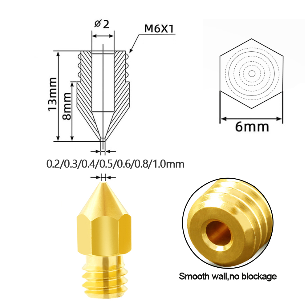 5/10PCS MK8 Messing Düse 0,2 MM 0,3 MM 0,4 MM 0,5 MM Extruder Druckkopf Düse für 1,75 MM CR10 CR10S Ender-3 3D Drucker Zubehör