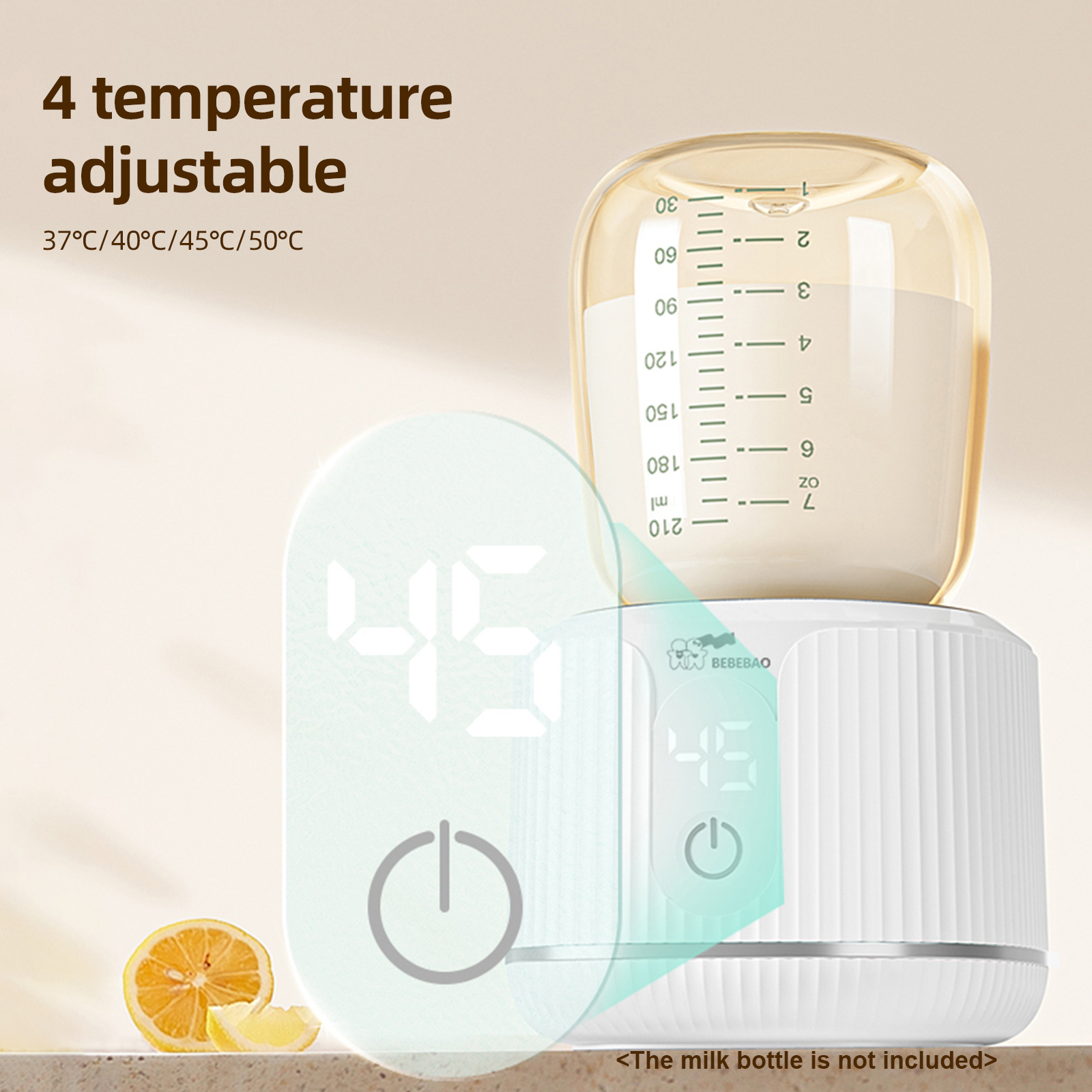 Portátil Baby Milk Bottle Warmer, Aquecedor de Leite Sem Fio, Bateria Embutida Ajustável, 4PCs Adaptadores, 4 Níveis de Temperatura, YH-N01