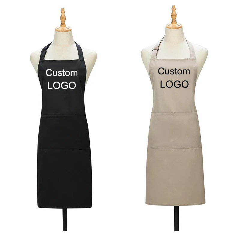 Delantal de cocina personalizado para mujer y hombre, delantal de trabajo de Chef para parrilla, restaurante, Bar, cafeterías, estudios de uñas de belleza, diseño de logotipo