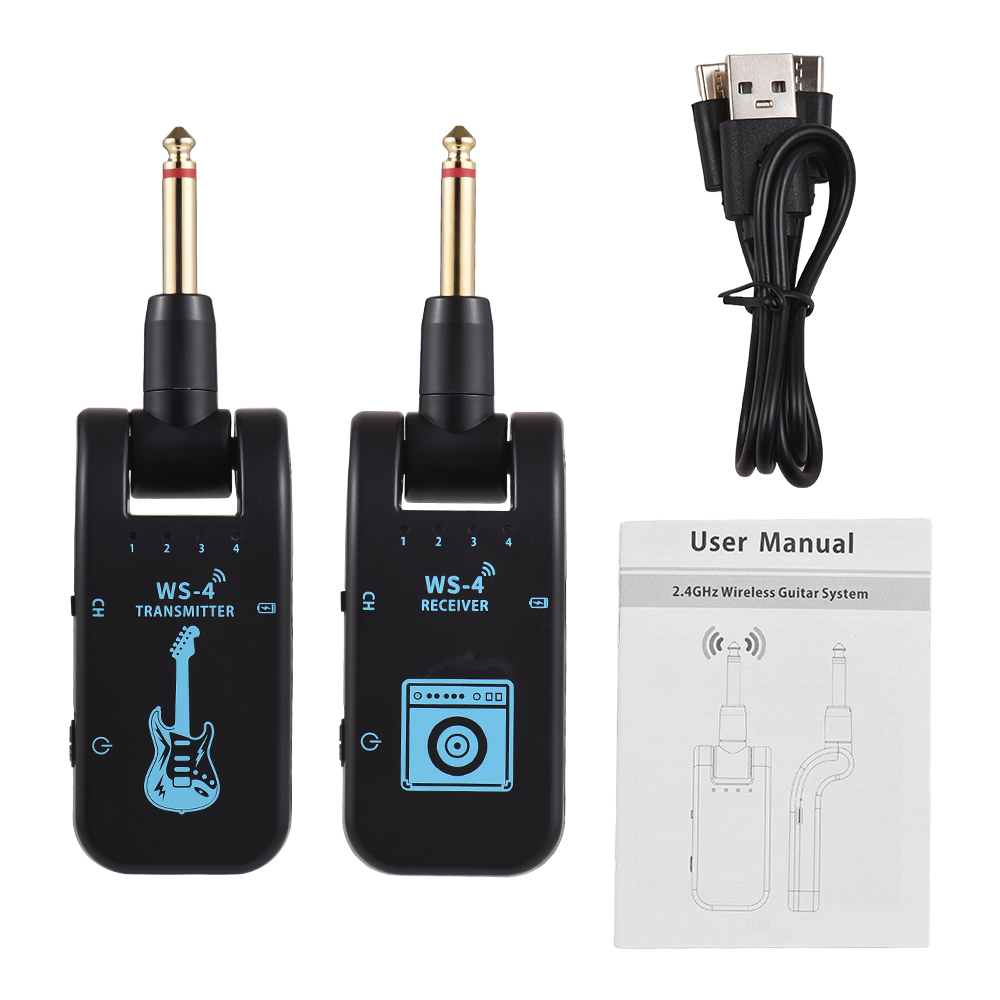 Sistema inalámbrico de WS-4 para guitarra eléctrica, juego de transmisor y receptor de 2,4G para bajo, transmisión en tiempo Real de 48K/16 bits