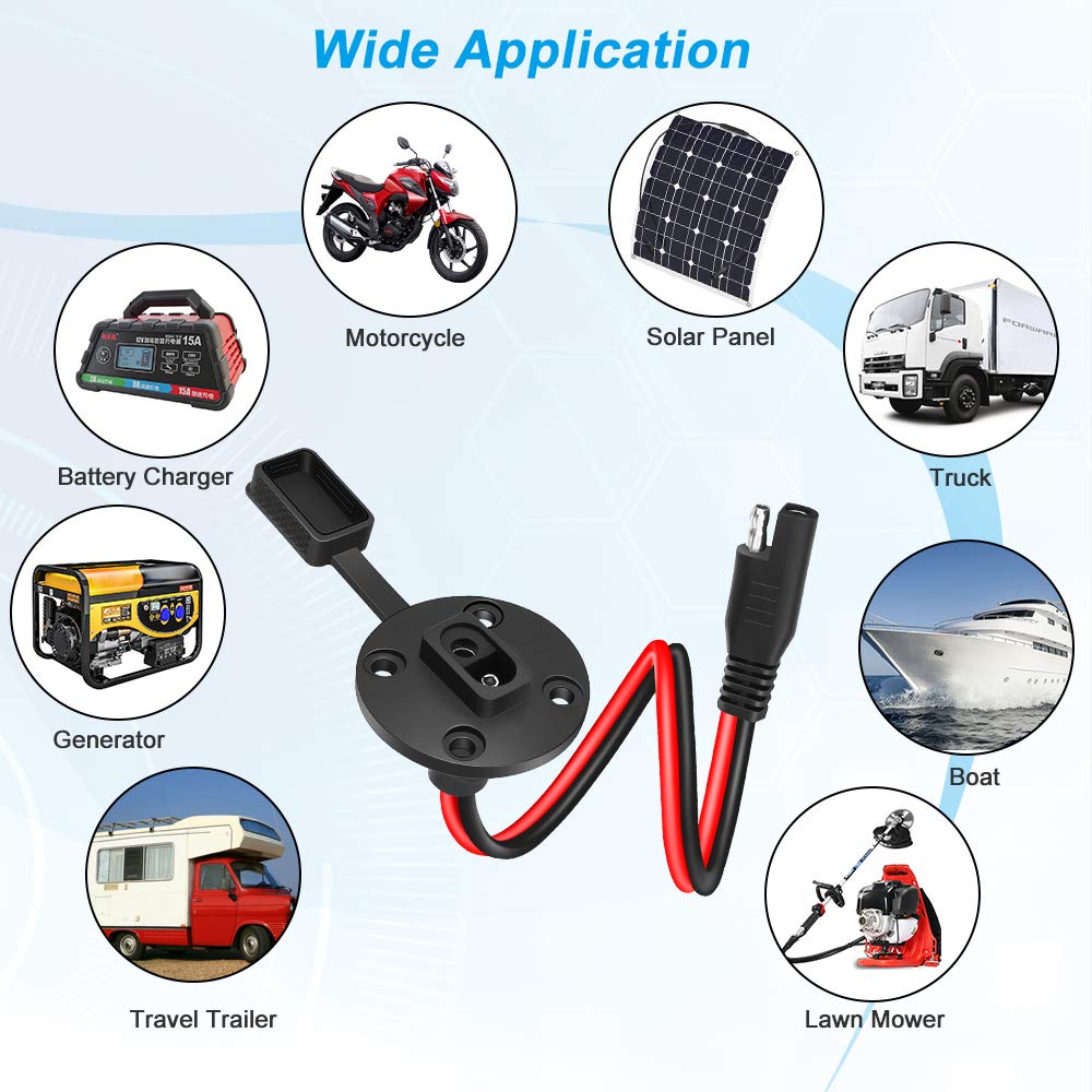 12AWG SAE Extension Cable Weatherproof Quick Connect Solar Panel Flush Mount SAE Plug Adapter Cable for Car Moto Battery