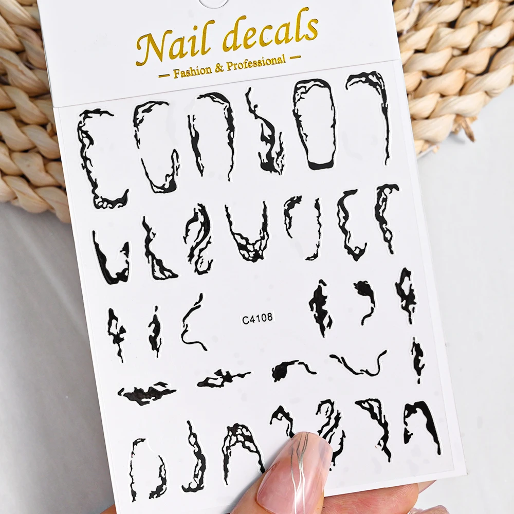 1 ชิ้น 3D โลหะ Silver Line/เปลวไฟสติกเกอร์เล็บ Gold Thorns Vine Curve Stripe Sliders ไม่สม่ําเสมอกรอบกาวเล็บ Decals