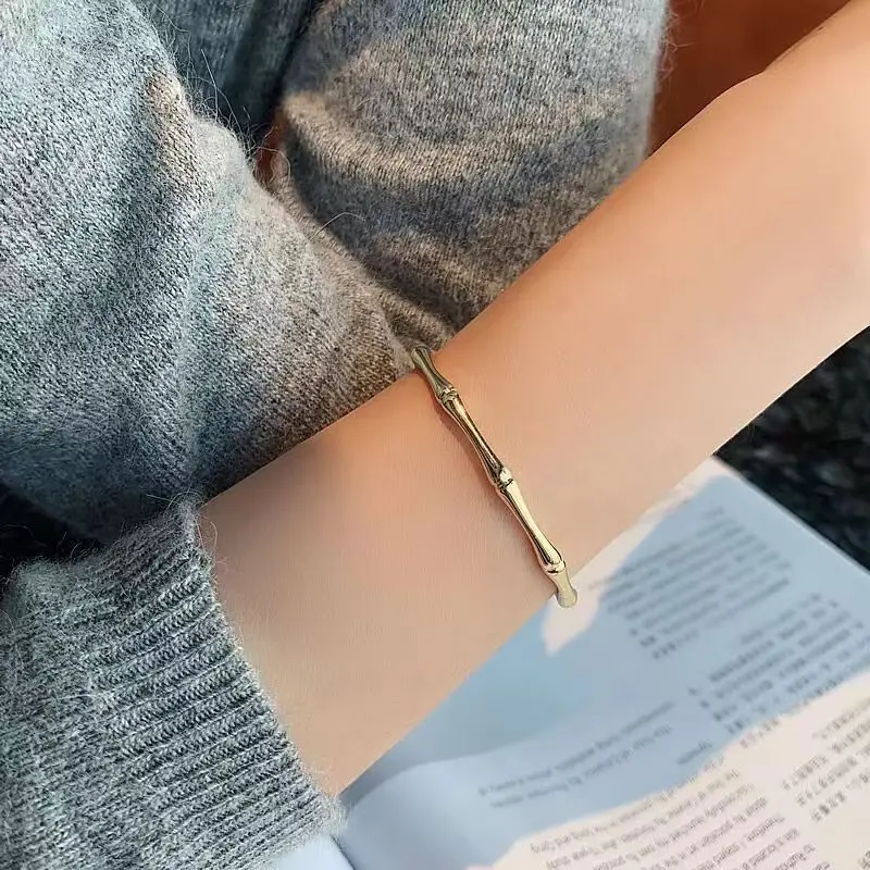 스테인레스 스틸 골드 컬러 대나무 공동 Bangles 여성을위한 트렌드 팔찌 남성 로맨틱 파티 선물 패션 쥬얼리