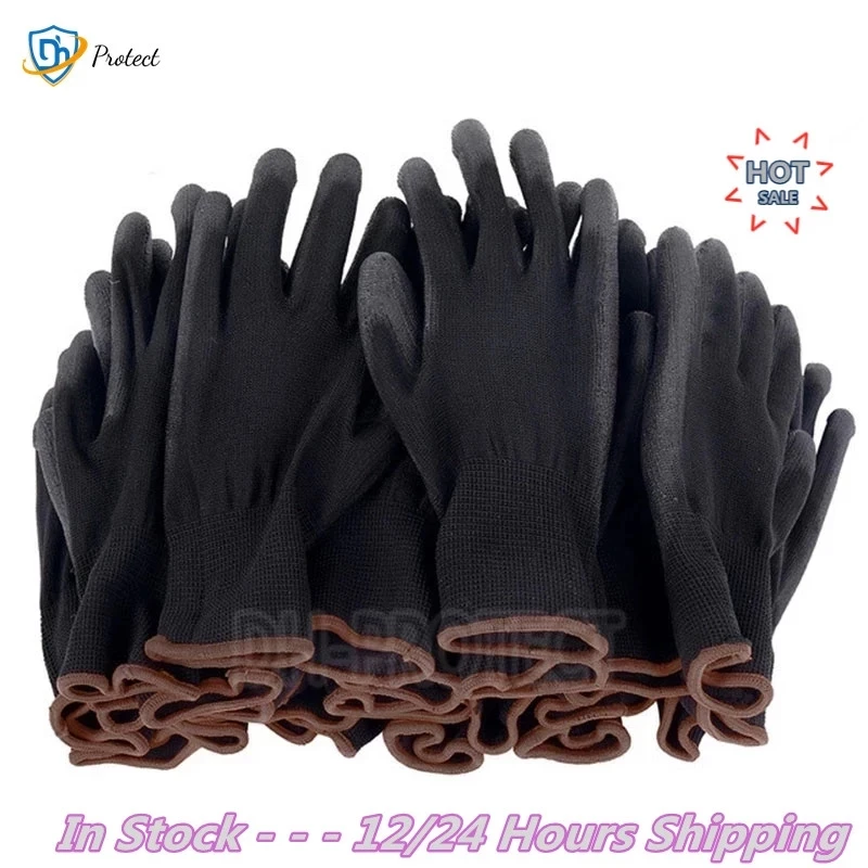 2-60 Pairs of Nylon PU Gloves Safety Work Maintenance Special Gloves Palm Coated Gloves Carpenter Maintenance Worker Supplies 2-