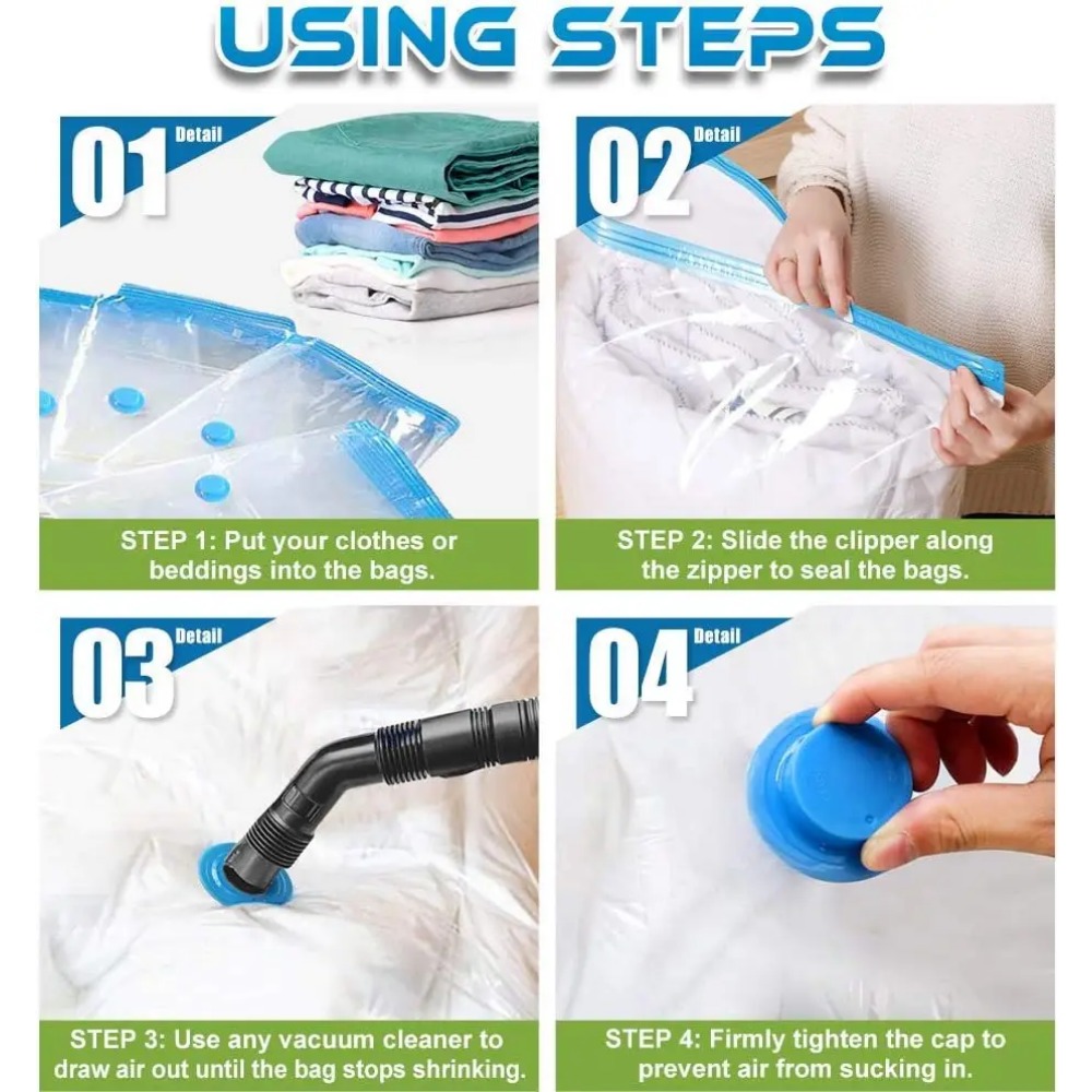 5Pcs Vacuum Storage Bags Vacuum Seal Bag Space Saving Bags for Comforters Clothes Pillow Bedding Blanket Storage